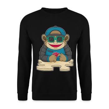 Affe Poker Pokerkarten - Unisex Pullover - Schwarz - Vorne - Alina (178cm) & Michal (187cm)