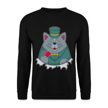 Katze Poker Pokerkarten - Unisex Pullover - Schwarz - Vorne - Alina (178cm) & Michal (187cm)
