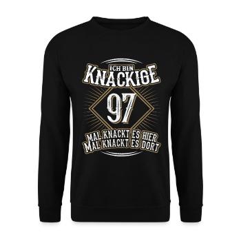97. Geburtstag Lustig Geschenk - Unisex Pullover - Schwarz - Vorne - Alina (178cm) & Michal (187cm)