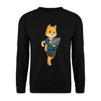 Bureau de l’ordinateur portable du secrétaire chat - Sweat-shirt Unisexe - noir - Devant - Alina (178cm) & Michal (187cm)