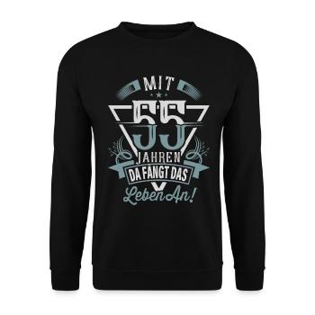 55. Geburtstag Da Fängt Das Leben An - Unisex Pullover - Schwarz - Vorne - Alina (178cm) & Michal (187cm)