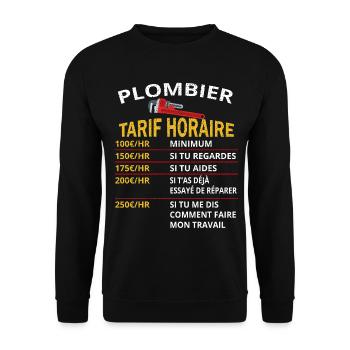 Plombier Tarif horaire cadeau pour plombier - Sweat-shirt Unisexe - noir - Devant - Alina (178cm) & Michal (187cm)