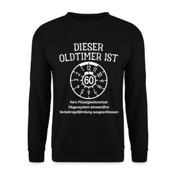Oldtimer Ist 60 Jahre HU Plakette 60. Geburtstag - Unisex Pullover - Schwarz - Vorne - Alina (178cm) & Michal (187cm)