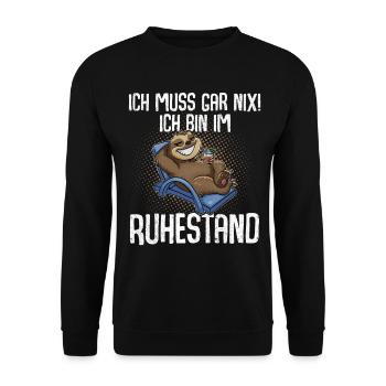 Rentner Ruhestand Rente Faultier - Unisex Pullover - Schwarz - Vorne - Alina (178cm) & Michal (187cm)