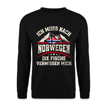 Norwegen Angeln Angler Fischen - Unisex Pullover - Schwarz - Vorne - Alina (178cm) & Michal (187cm)