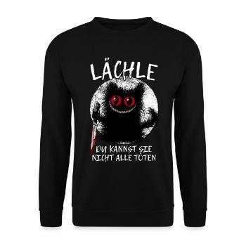 Lächle Du Kannst Sie Nicht Alle Töten Grinsekatze - Unisex Pullover - Schwarz - Vorne - Alina (178cm) & Michal (187cm)