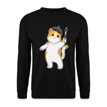 Cat Painter Brush Painting - Unisex Sweatshirt - black - Front - Alina (178cm) & Michal (187cm)