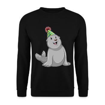 Seal Birthday Party Hat - Unisex Sweatshirt - black - Front - Alina (178cm) & Michal (187cm)