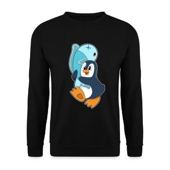 Pinguin Fisch - Unisex Pullover - Schwarz - Vorne - Alina (178cm) & Michal (187cm)