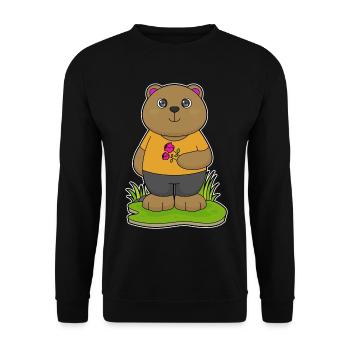 Bär Blumen - Unisex Pullover - Schwarz - Vorne - Alina (178cm) & Michal (187cm)