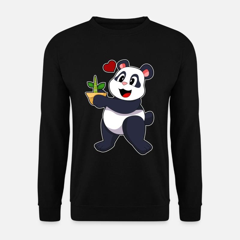 Panda mit Bambus Blume - Unisex Pullover - Schwarz