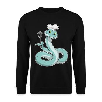 Schlange Koch Pfannenwender Kochen - Unisex Pullover - Schwarz - Vorne - Alina (178cm) & Michal (187cm)