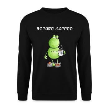 Before Coffee I Morning Grouch Frog I Coffee - Unisex Sweatshirt - black - Front - Alina (178cm) & Michal (187cm)