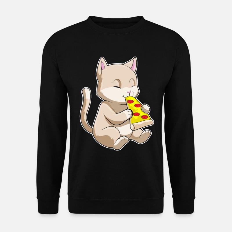 Katze mit Pizza - Unisex Pullover - Schwarz