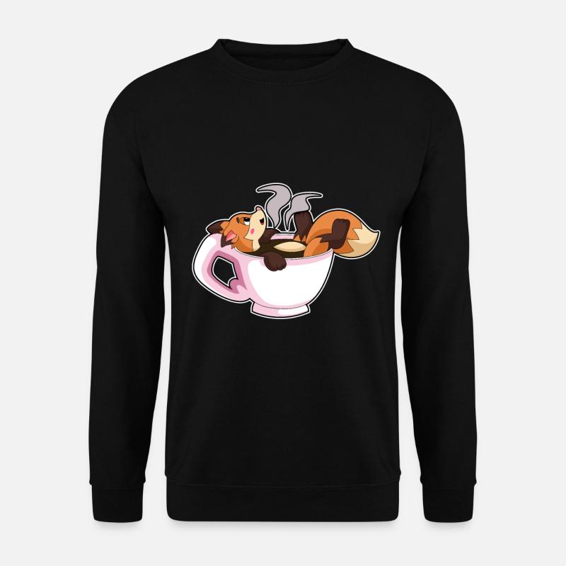 Fuchs mit Tasse Kaffee - Unisex Pullover - Schwarz