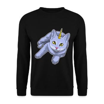 Katze Einhorn - Unisex Pullover - Schwarz - Vorne - Alina (178cm) & Michal (187cm)