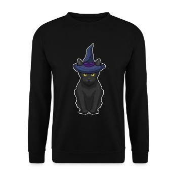 Chat Sorcière d’Halloween - Sweat-shirt Unisexe - noir - Devant - Alina (178cm) & Michal (187cm)