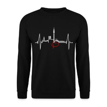 Munich Skyline Heartbeat Bayern Fan Love Munich - Unisex Sweatshirt - black - Front - Alina (178cm) & Michal (187cm)