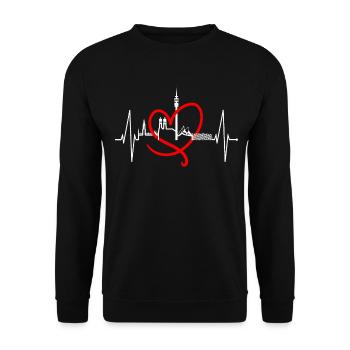 Munich Skyline Heartbeat Bayern Fan Love Munich - Unisex Sweatshirt - black - Front - Alina (178cm) & Michal (187cm)