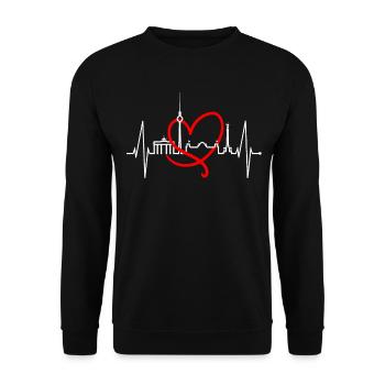 Berlin Skyline Herzschlag Herz Liebe Love Berliner - Unisex Pullover - Schwarz - Vorne - Alina (178cm) & Michal (187cm)