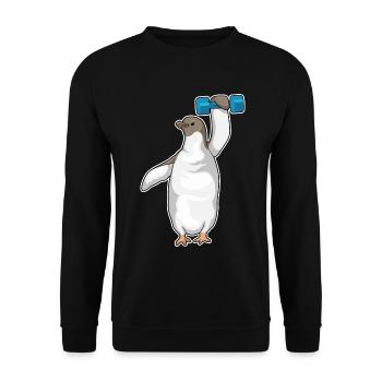 Pinguin Bodybuilder Hantel Bodybuilding - Unisex Pullover - Schwarz - Vorne - Alina (178cm) & Michal (187cm)