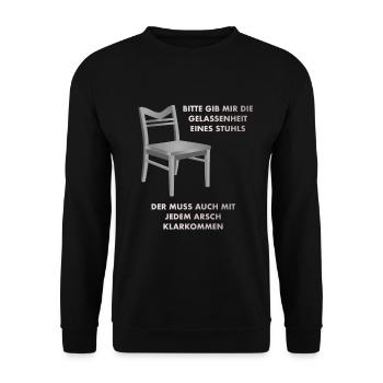 Gelassenheit eines Stuhls - Unisex Pullover - Schwarz - Vorne - Alina (178cm) & Michal (187cm)