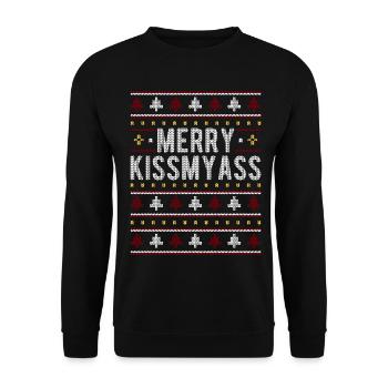 Merry Kissmyass Ugly Christmas Weihnachtsgeschenk - Unisex Pullover - Schwarz - Vorne - Alina (178cm) & Michal (187cm)