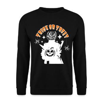 Halloween Kürbis Monster TRICK OR TREAT - Unisex Pullover - Schwarz - Vorne - Alina (178cm) & Michal (187cm)