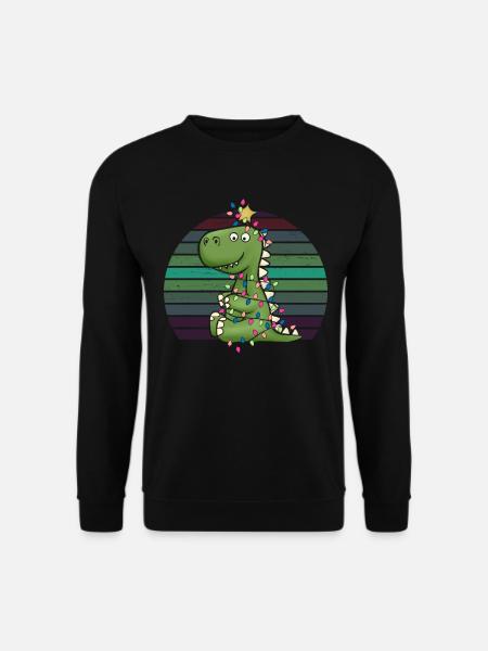 Süßer Dino Lichterkette Tree Rex Schlafanzug - Unisex Pullover - Schwarz