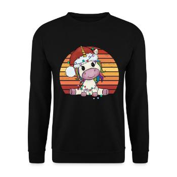 Weihnachtseinhorn Einhorn Einhornpyjama Geschenk - Unisex Pullover - Schwarz - Vorne - Alina (178cm) & Michal (187cm)