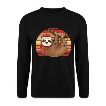 Faultier Lichterkette Weihnachtspyjama Weihnachten - Unisex Pullover - Schwarz - Vorne - Alina (178cm) & Michal (187cm)