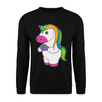 Einhorn Donut - Unisex Pullover - Schwarz - Vorne - Alina (178cm) & Michal (187cm)