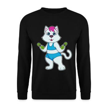 Katze Bodybuilder Hantel Bodybuilding - Unisex Pullover - Schwarz - Vorne - Alina (178cm) & Michal (187cm)