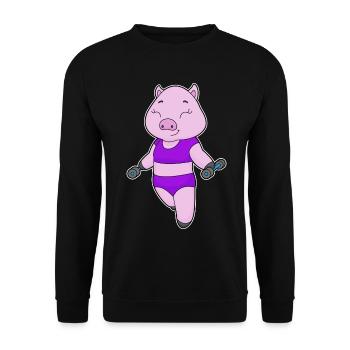 Schwein Bodybuilder Hantel Bodybuilding - Unisex Pullover - Schwarz - Vorne - Alina (178cm) & Michal (187cm)