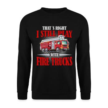 Firefighter likes to play with fire trucks - Unisex Sweatshirt - black - Front - Alina (178cm) & Michal (187cm)