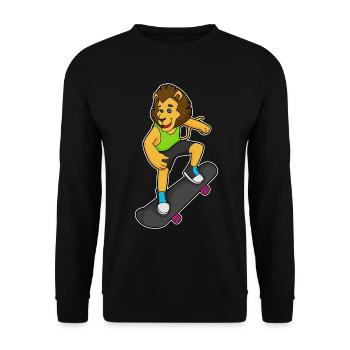 Lion Skater Skateboard - Unisex Sweatshirt - black - Front - Alina (178cm) & Michal (187cm)