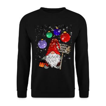 Funny Christmas Dwarf Gnome Elves - Unisex Sweatshirt - black - Front - Alina (178cm) & Michal (187cm)