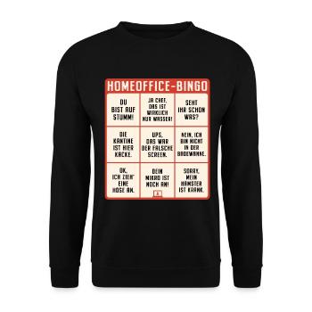 Homeoffice Bingo Büro Heimarbeit Home Office - Unisex Pullover - Schwarz - Vorne - Alina (178cm) & Michal (187cm)