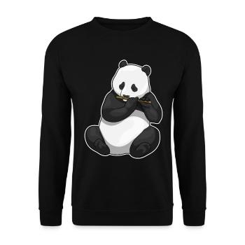 Panda Musiker Flöte Musik - Unisex Pullover - Schwarz - Vorne - Alina (178cm) & Michal (187cm)