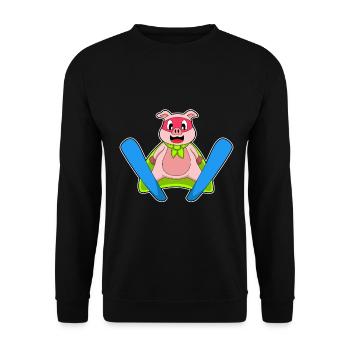 Cochon Sauteur à Ski - Sweat-shirt Unisexe - noir - Devant - Alina (178cm) & Michal (187cm)
