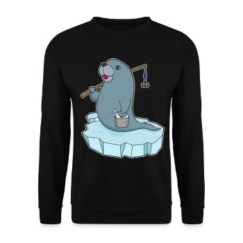 Seehund Angler Angelrute Angeln - Unisex Pullover - Schwarz - Vorne - Alina (178cm) & Michal (187cm)