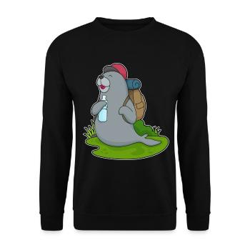 Seehund Wanderer Rucksack Wandern - Unisex Pullover - Schwarz - Vorne - Alina (178cm) & Michal (187cm)