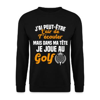 Dans ma tête je joue au Golf Cadeau Humour Golf - Sweat-shirt Unisexe - noir - Devant - Alina (178cm) & Michal (187cm)