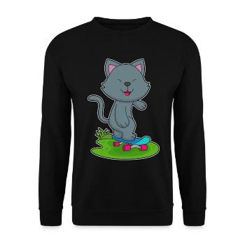 Cat Skater Skateboard - Unisex Sweatshirt - black - Front - Alina (178cm) & Michal (187cm)