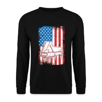 USA Flagge Klavier - Unisex Pullover - Schwarz - Vorne - Alina (178cm) & Michal (187cm)