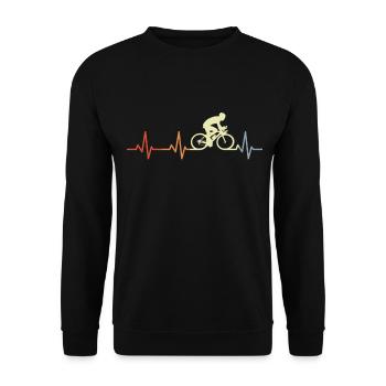 Fahrradfahrer Herzschlag - Unisex Pullover - Schwarz - Vorne - Alina (178cm) & Michal (187cm)