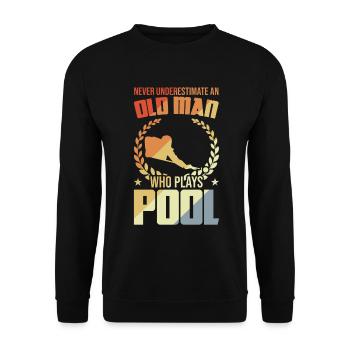 Alten Mann der Poolbillard spielt - Unisex Pullover - Schwarz - Vorne - Alina (178cm) & Michal (187cm)