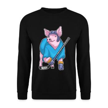 Schwein Eishockey Eishockeyschläger - Unisex Pullover - Schwarz - Vorne - Alina (178cm) & Michal (187cm)