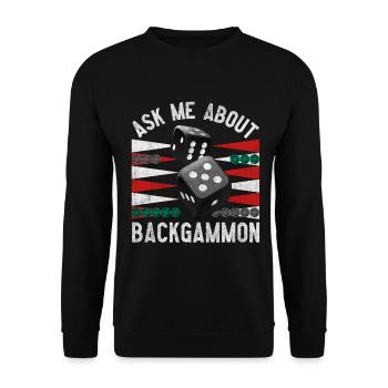 Ask me about BACKGAMMON -Frag´mich über Backgammon - Unisex Sweatshirt - black - Front - Alina (178cm) & Michal (187cm)