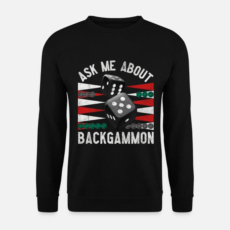 Ask me about BACKGAMMON -Frag´mich über Backgammon - Unisex Pullover - Schwarz